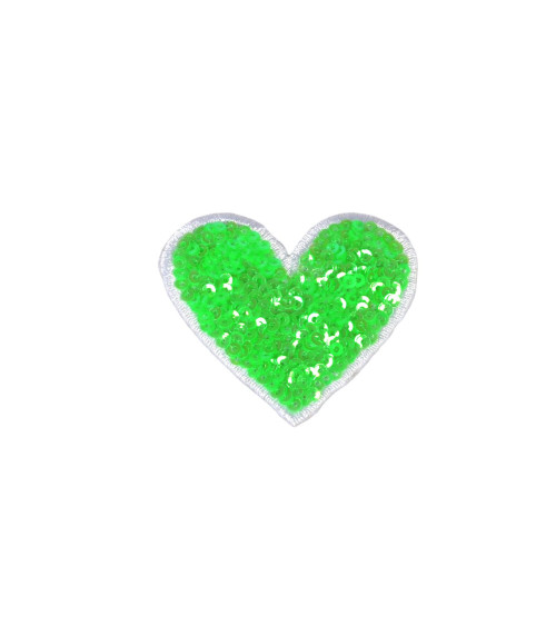 Set of 3 grass green sequin heart iron-on patches 8.5x7cm