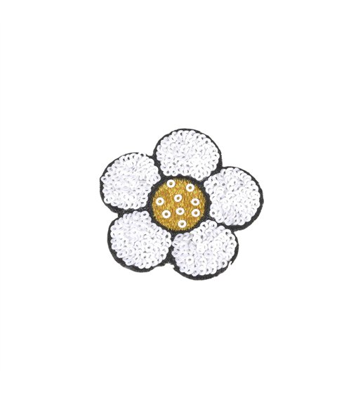 Lot de 3 écussons thermocollants  fleur sequins blanc 8,5x7cm