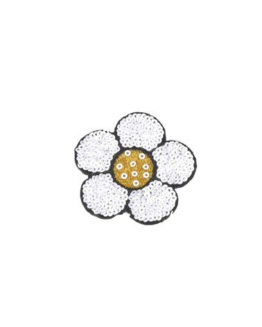 Lot de 3 écussons thermocollants  fleur sequins blanc 8,5x7cm