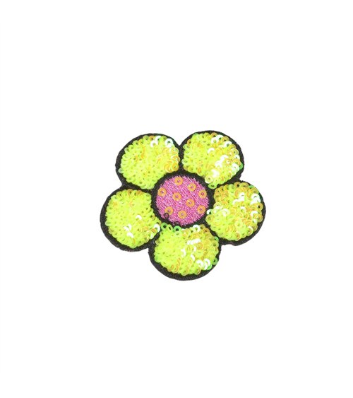 Lot de 3 écussons thermocollants  fleur sequins jaune maïs 8,5x7cm