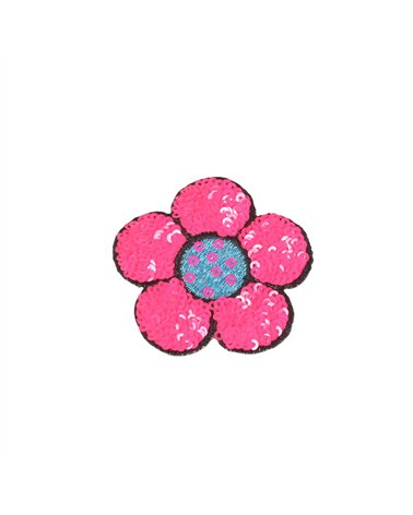 Lot de 3 écussons thermocollants  fleur sequins fuchsia 8,5x7cm