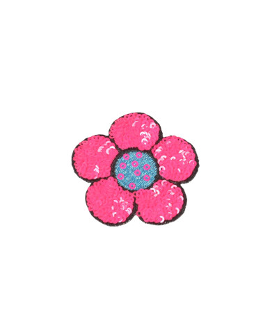 Set di 3 toppe termoadesive a fiori con paillettes fucsia 8,5x7 cm