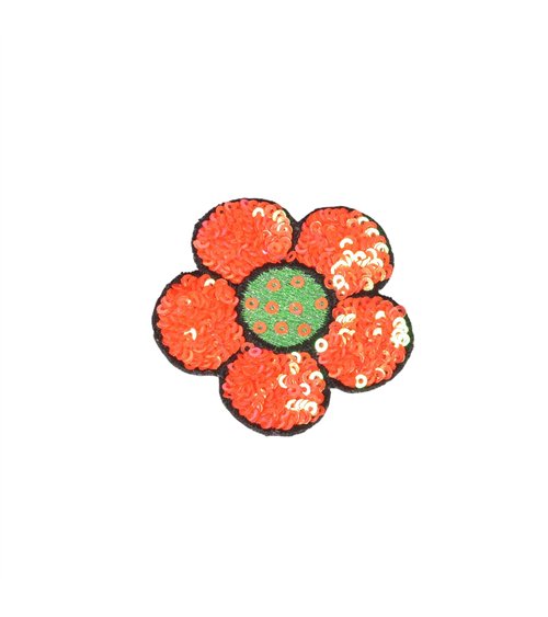 Lot de 3 écussons thermocollants  fleur sequins orange 8,5x7cm