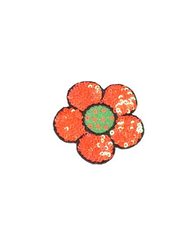Lot de 3 écussons thermocollants  fleur sequins orange 8,5x7cm