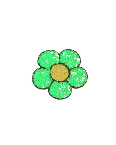 Lot de 3 écussons thermocollants  fleur sequins vert gazon 8,5x7cm
