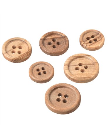 Bouton bois petit rebord 4 trous bois naturel
