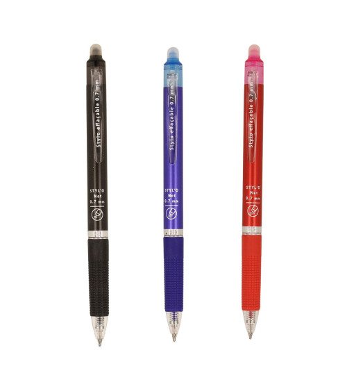 Blister pack of 3 heat-erasable pens 0.7mm black, blue and red