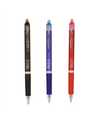 Blister 3 stylos 0.7mm noir, bleu et rouge effaçables à la chaleur