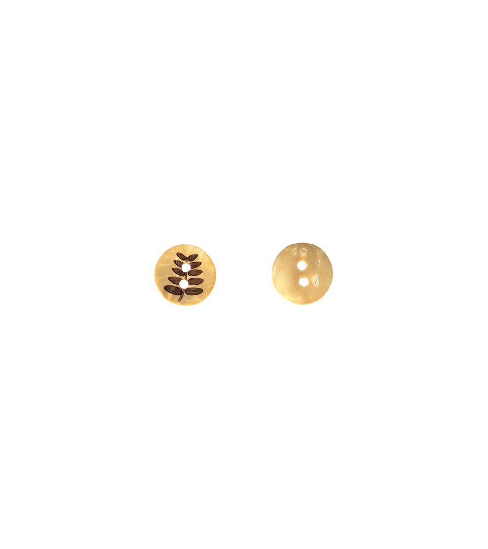 Lot de 6 boutons coco gravé feuille