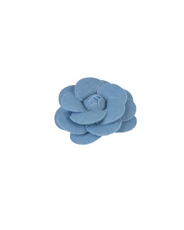 Broche fleur camélia 8cm denim clair