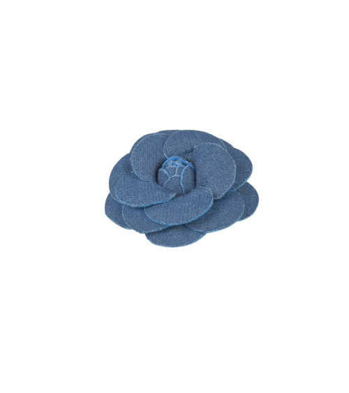Camellia flower brooch 8cm denim