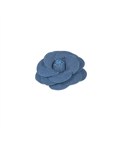Broche fleur camélia 8cm denim