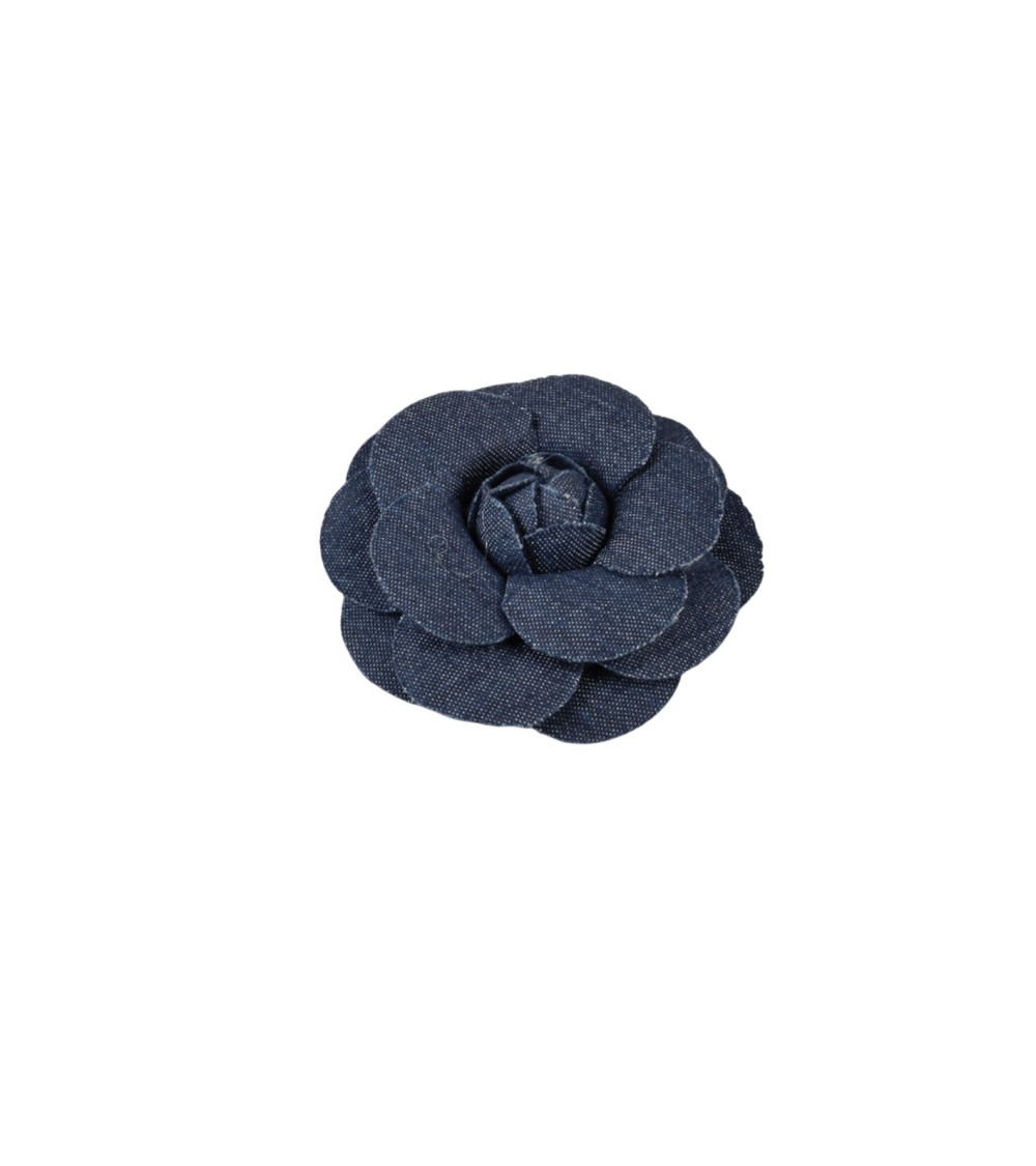Spilla fiore camelia 8 cm denim scuro