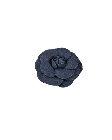 Broche fleur camélia 8cm denim foncé