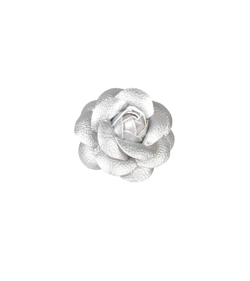 Broche fleur camélia 7 cm argent