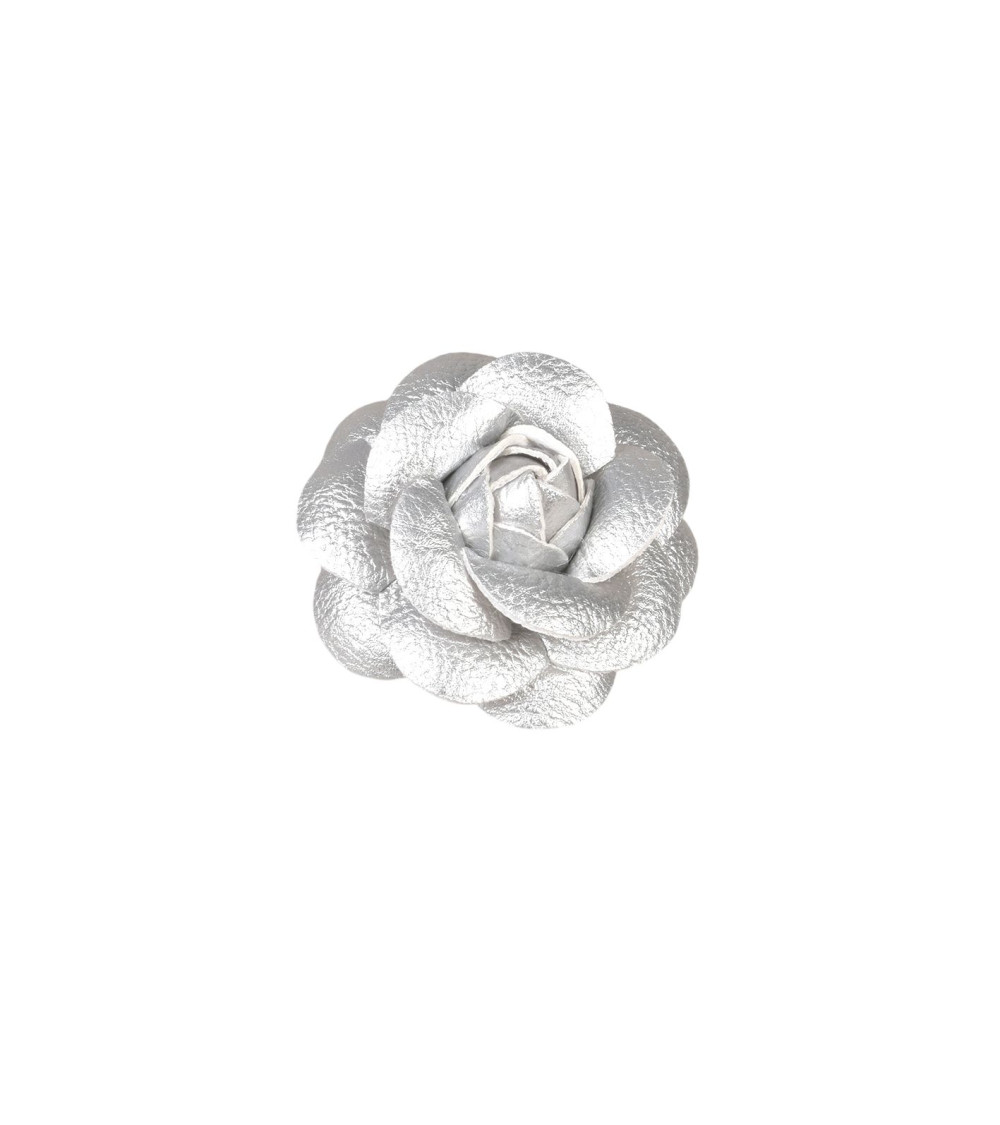 Camellia flower brooch 7 cm silver