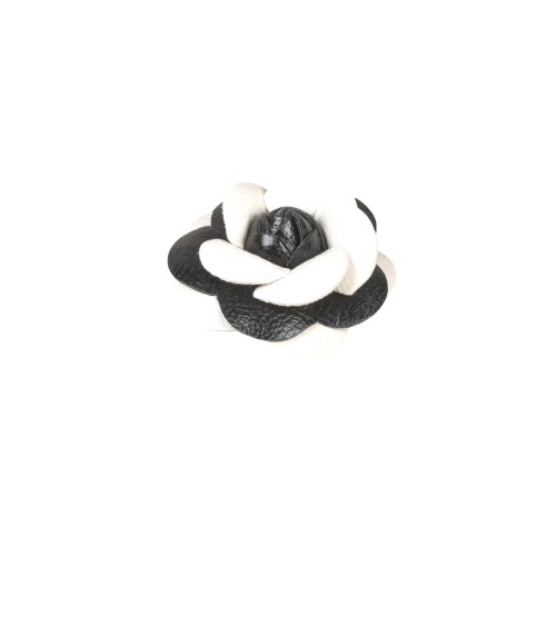 Camellia flower brooch 7 cm black white