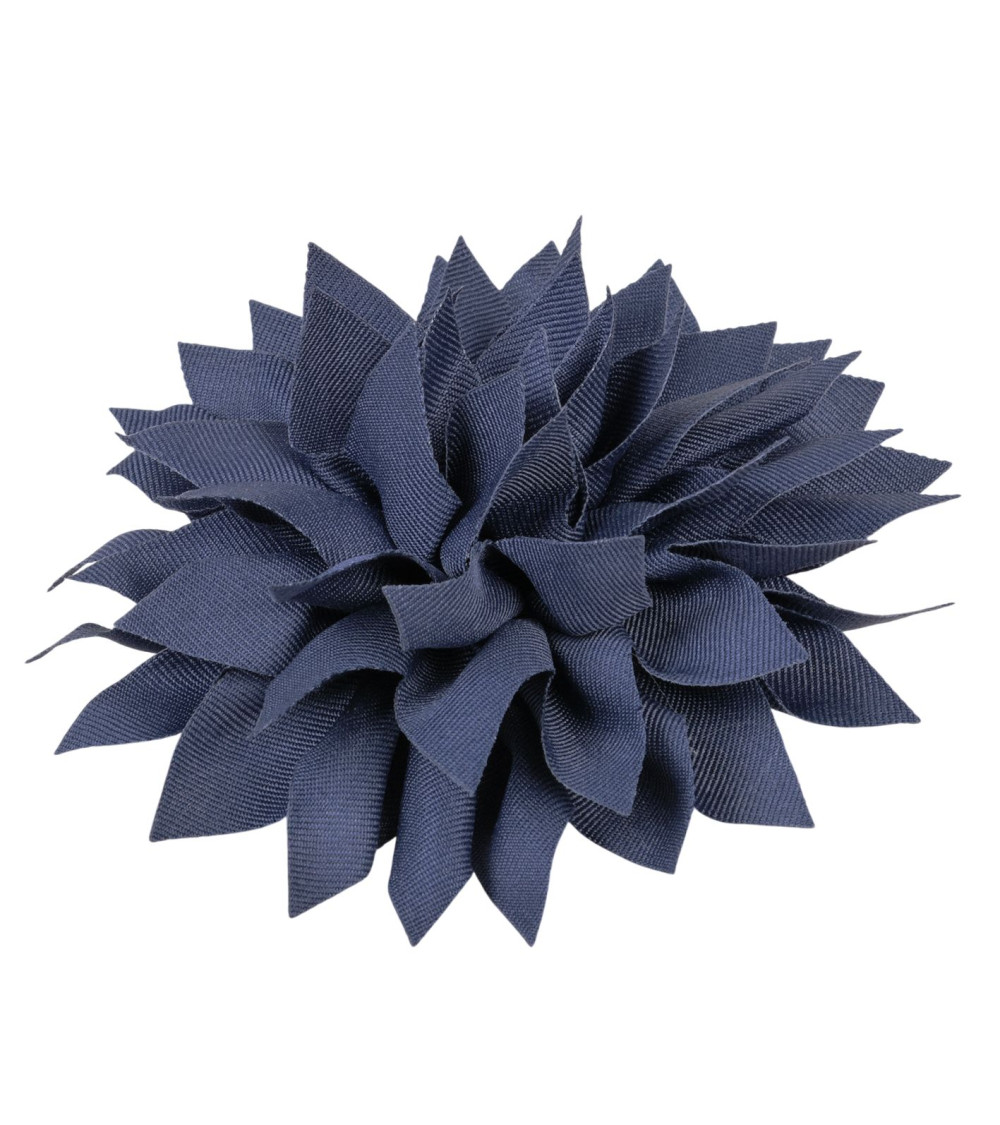 Peony flower brooch 14cm navy blue