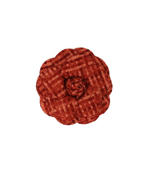 Broche fleur carreaux 7,5cm rouge