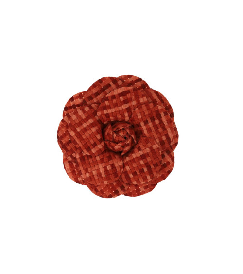 Checkered flower brooch 7.5cm red