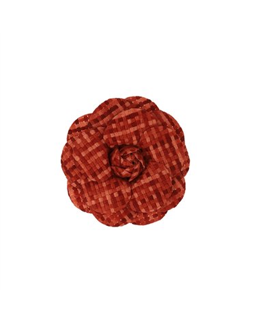 Broche fleur carreaux 7,5cm rouge
