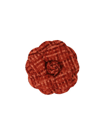 Broche flor de cuadros 7,5cm rojo