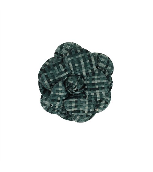 Broche fleur carreaux 7,5cm vert saule