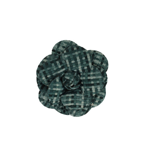 Broche flor de cuadros 7,5cm verde sauce