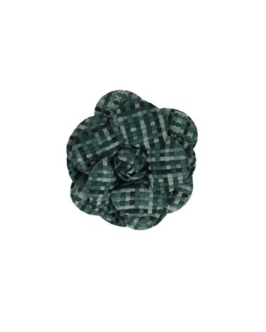 Broche fleur carreaux 7,5cm vert saule
