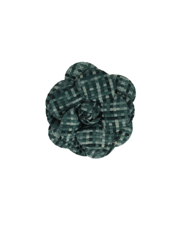 Checkered flower brooch 7.5cm willow green