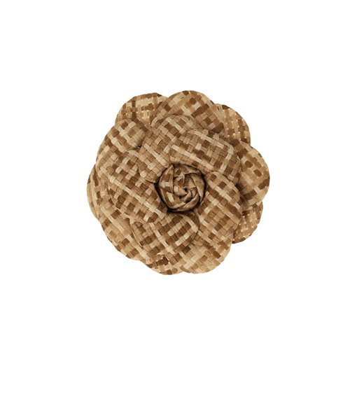 Broche fleur carreaux 7,5cm beige