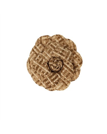Broche fleur carreaux 7,5cm beige