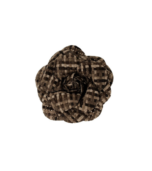 Spilla fiore a quadretti 7,5 cm marrone