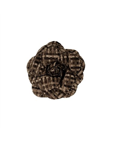 Broche fleur carreaux 7,5cm marron