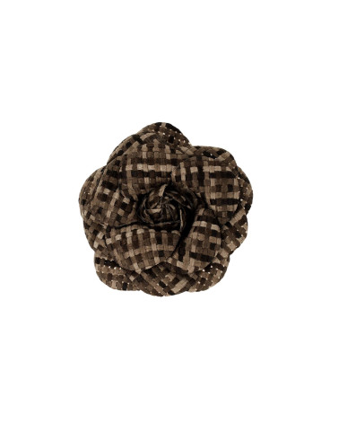 Karierte Blumenbrosche 7,5 cm braun