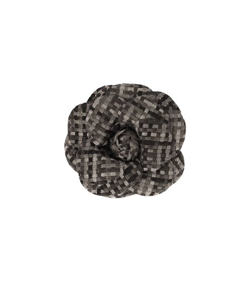 Broche fleur carreaux 7,5cm gris cendre