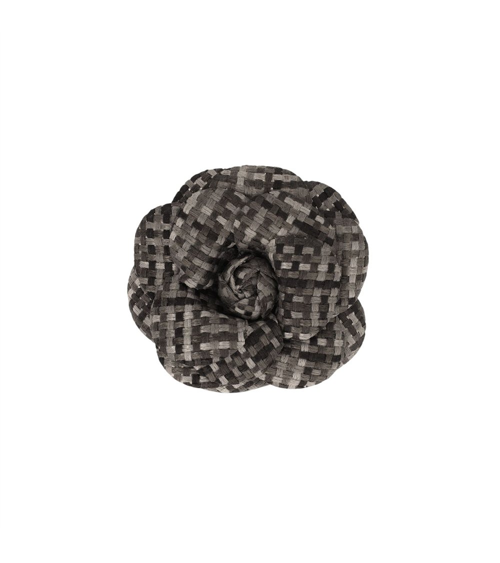 Broche fleur carreaux 7,5cm gris cendre