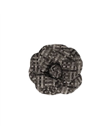Broche fleur carreaux 7,5cm gris cendre