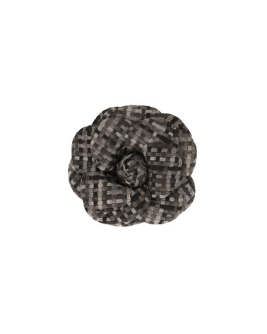Broche flor de cuadros 7,5cm gris ceniza