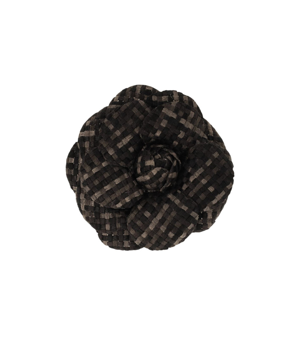 Broche flor a cuadros 7,5cm negro