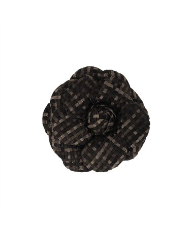 Broche fleur carreaux 7,5cm noir
