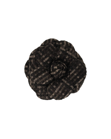 Checkered flower brooch 7.5cm black