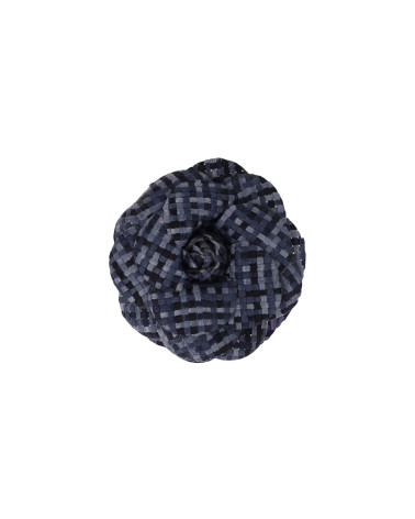 Broche flor de cuadros 7,5cm azul marino