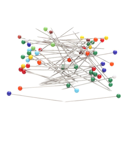 Box of 100 colored glass head pins 38mm multicolor