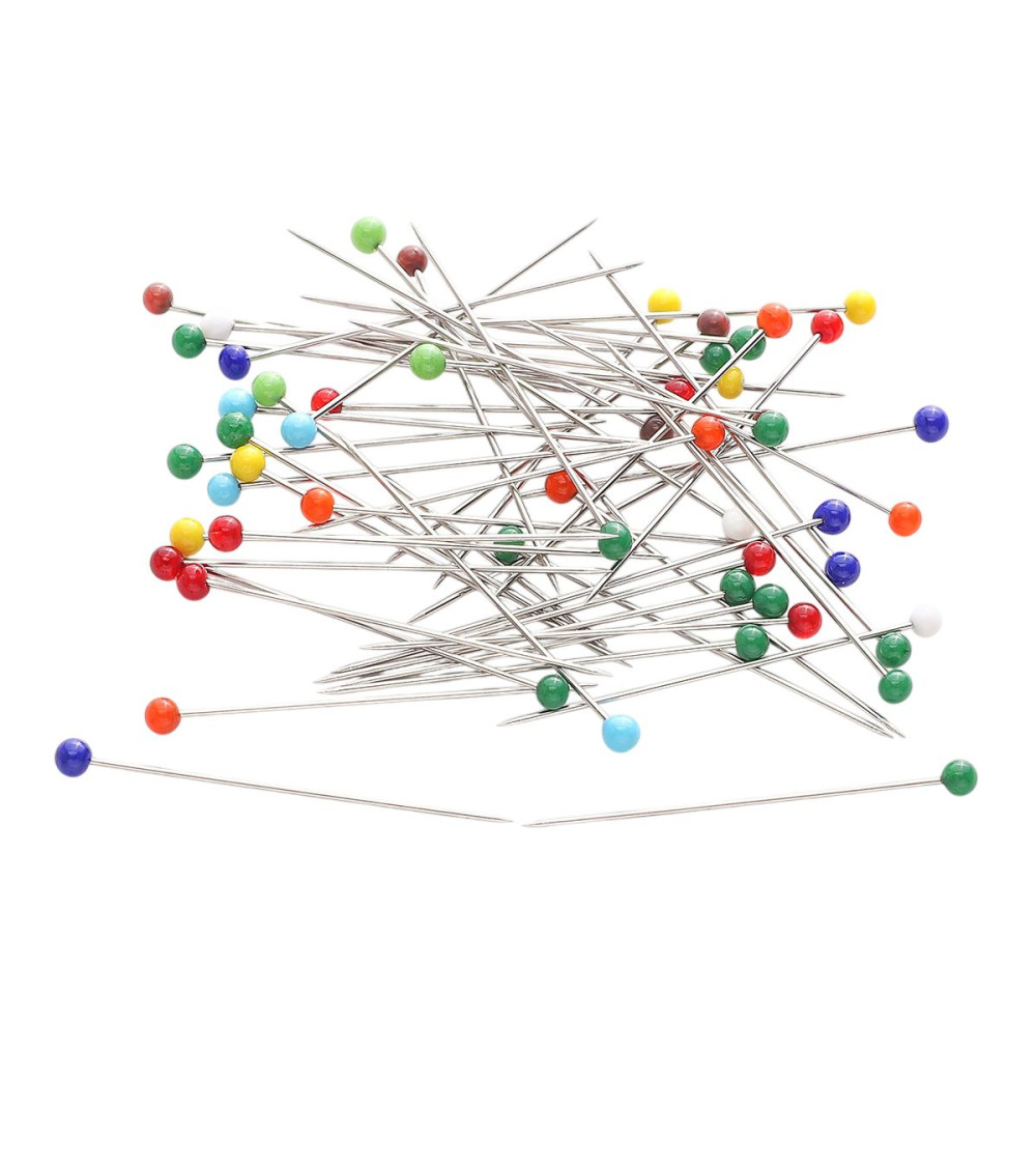 Box of 100 colored glass head pins 38mm multicolor