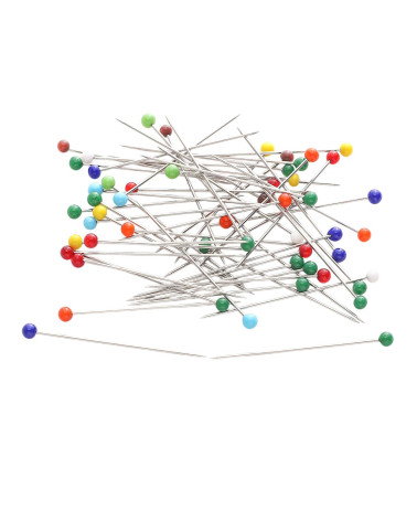 Caja de 100 alfileres con cabeza de cristal de colores 38mm multicolor