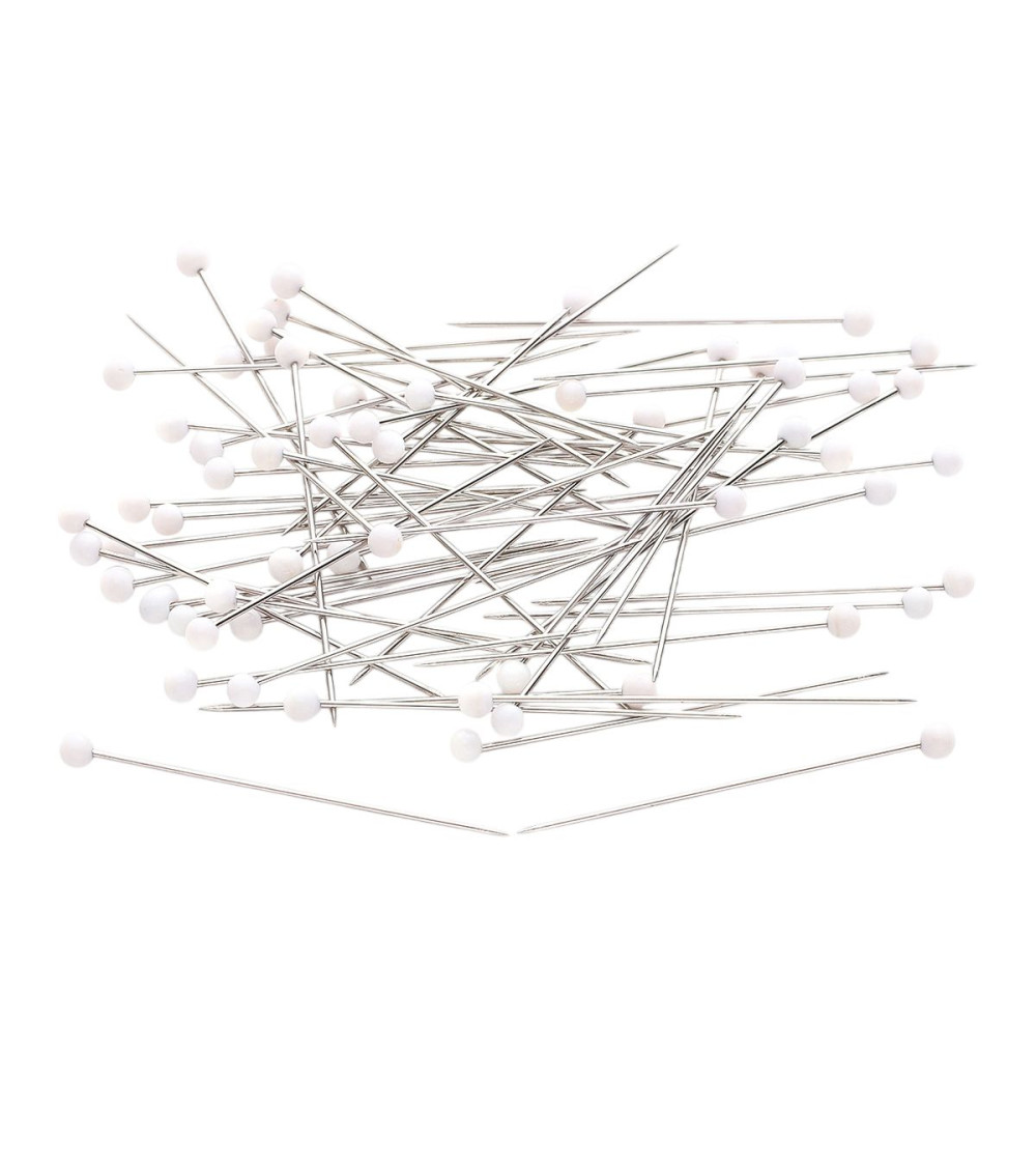 Scatola da 100 spilli con testa in vetro colorato 38mm bianco