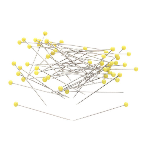 Box of 100 glass head pins 38mm corn yellow color