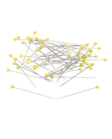 Box of 100 glass head pins 38mm corn yellow color