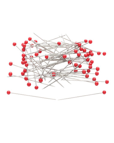 Box of 100 glass head pins, 38mm red